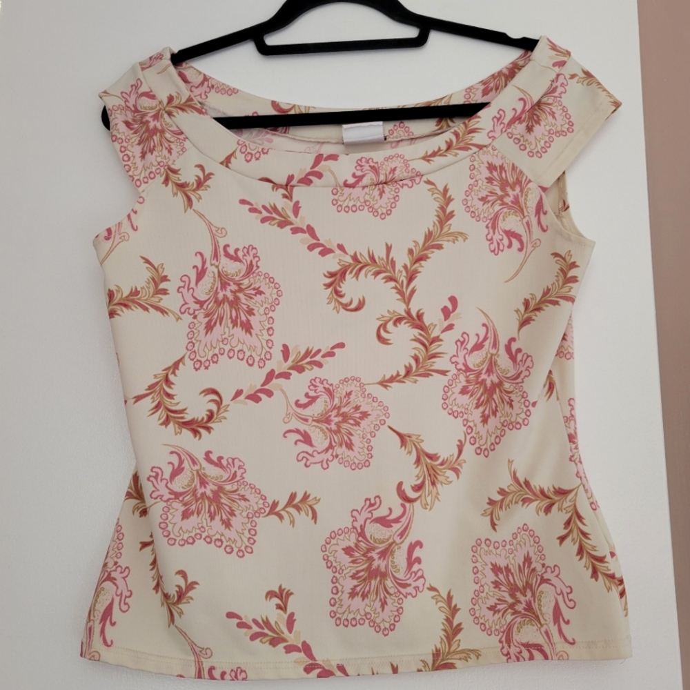 Symmetry boat neck women's pink & beige floral dress top size large